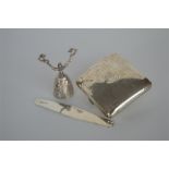 A silver cigarette case together with a wager cup,