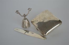 A silver cigarette case together with a wager cup,