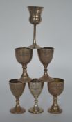 A group of six small goblets with gilt interiors, various dates and makers. Approx. 130 grams.