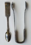 Two pairs of silver fiddle pattern sugar tongs. Ap