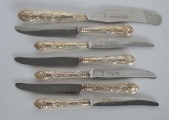 A set of six Kings' pattern tea knives together with a butter knife. Sheffield. By H&B. Est. £