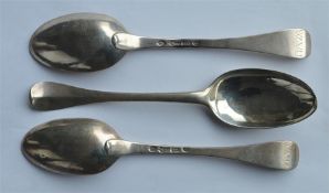 A set of three good OE pattern bottom marked tablespoons. Est. £80 - £100.