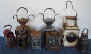 Eight assorted lamps, including one British Railwa