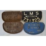 Four assorted cast iron Railway wagon plates compr