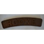 A cast iron Locomotive nameplate, Rooke. Approx. 5