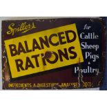 A "Spillers Balanced Rations" enamelled sign. Appr