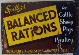 A "Spillers Balanced Rations" enamelled sign. Appr