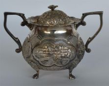 A heavy Indian sugar bowl and cover, the body heav