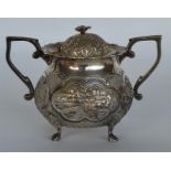 A heavy Indian sugar bowl and cover, the body heav