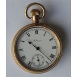 A gent's gilt metal Waltham pocket watch with whit