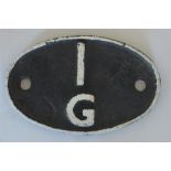 A British Railways cast iron shed code plate. "1G"