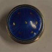 A small attractive blue enamalled topped box. Birm