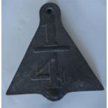 A cast iron mileage post sign, 1/4, of triangular