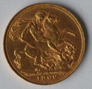 A 1900 full sovereign. Est. £200 - £250.