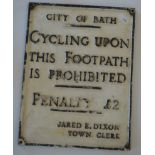 A City of Bath cast aluminium penalty notice sign,