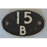 A British Railways cast iron shed code plate."15B"