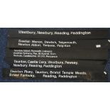 Five printed plastic route indicator panels of Wes