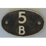 A British Railways cast iron shed code plate. "5B"