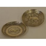 Two circular Indian bowls decorated with elephants