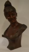 A large heavy bronze bust of a Lady. Approx. 44cms