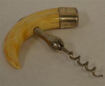 A good quality ivory mounted corkscrew with reeded