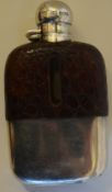 A small leather mounted handbag flask with hinged