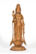 An unusual sandalwood figure of a lady on pedestal