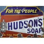 A "Hudson's Soap" enamelled sign. Approx. 69 cm x