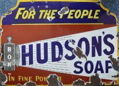 A "Hudson's Soap" enamelled sign. Approx. 69 cm x