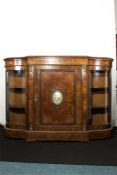 A good walnut inlaid credenza, the central door wi