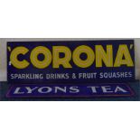 A "Corona Sparkling Drinks & Fruit Squashes" sign