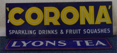A "Corona Sparkling Drinks & Fruit Squashes" sign