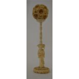 A good carved ivory puzzle ball on stand. Approx.