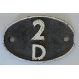 A British Railways cast iron shed code plate."2D",