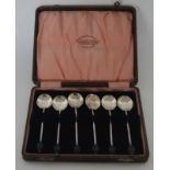 A boxed set of six bean top spoons. Birmingham. By