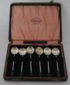 A boxed set of six bean top spoons. Birmingham. By