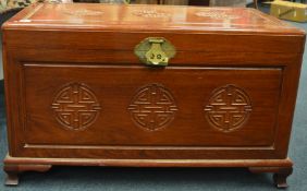 A good carved travelling trunk with carved panels.