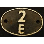 A British Railways cast iron shed code plate."2E"