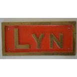 A cast brass Locomotive name plate, Lyn. Approx. 1