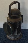 A Great Western Railway three aspect hand lamp by