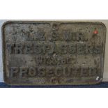A London and South Western Railway cast iron sign,