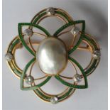 An attractive Antique pearl and enamelled brooch m