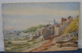 P E D WARING: Stormy sea off Lyme Regis. Signed. A