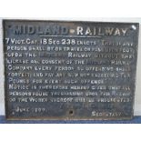 A Midland Railway cast iron sign, "...All Persons