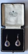 A pair of good boxed diamond and tanzanite earring