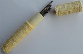 A late 18th century carved ivory bodkin case with