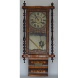 A Edwardian inlaid wall clock with white enamelled