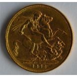 An 1872 full sovereign. Est. £180 - £220.