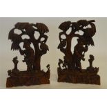 A good pair of hardwood Chinese figures with bird