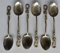 A set of six decorated Chinese teaspoons with entw